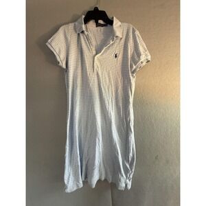 Polo Ralph Lauren Dress Womens L Blue Stripe Polo Shirt Short Sleeve Cotton